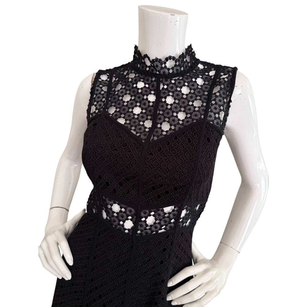 SANDRO Dress Black Guipure Lace Cap Sleeve Fit Flare Party Cocktail Small - Picture 4 of 9